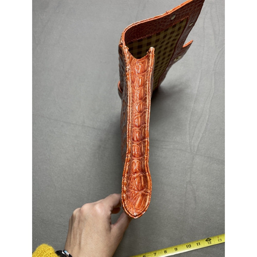 Vtg Crocodile Print Envelope Clutch Burnt Orange Large Purse Y2K Faux‎ Leather - Picture 14 of 16